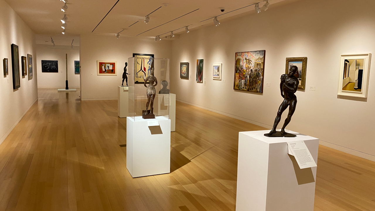 Artistic museum setting with sculptures in Maine