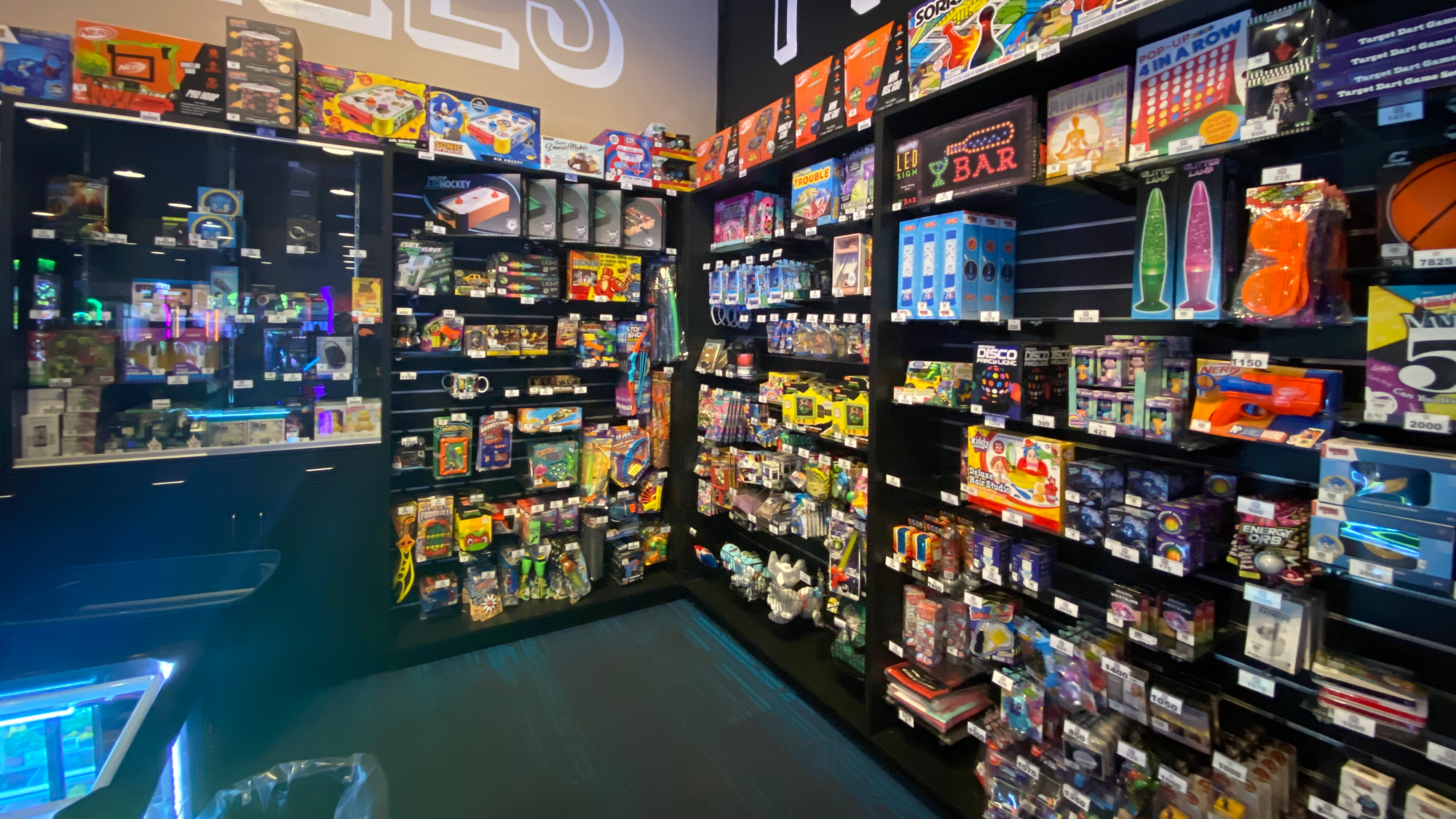 The prize wall at Smitty's GameLAB Topsham.