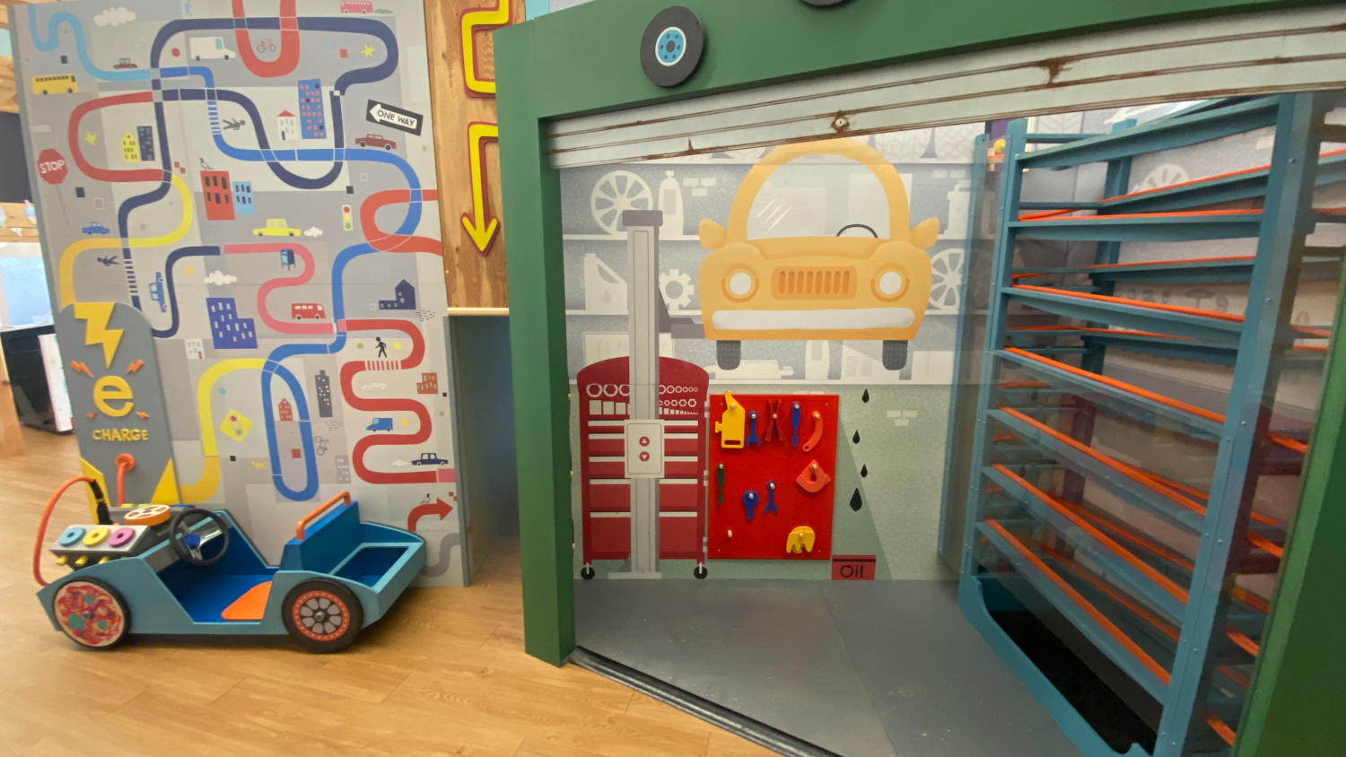 Car indoor playground with tools in Maine.
