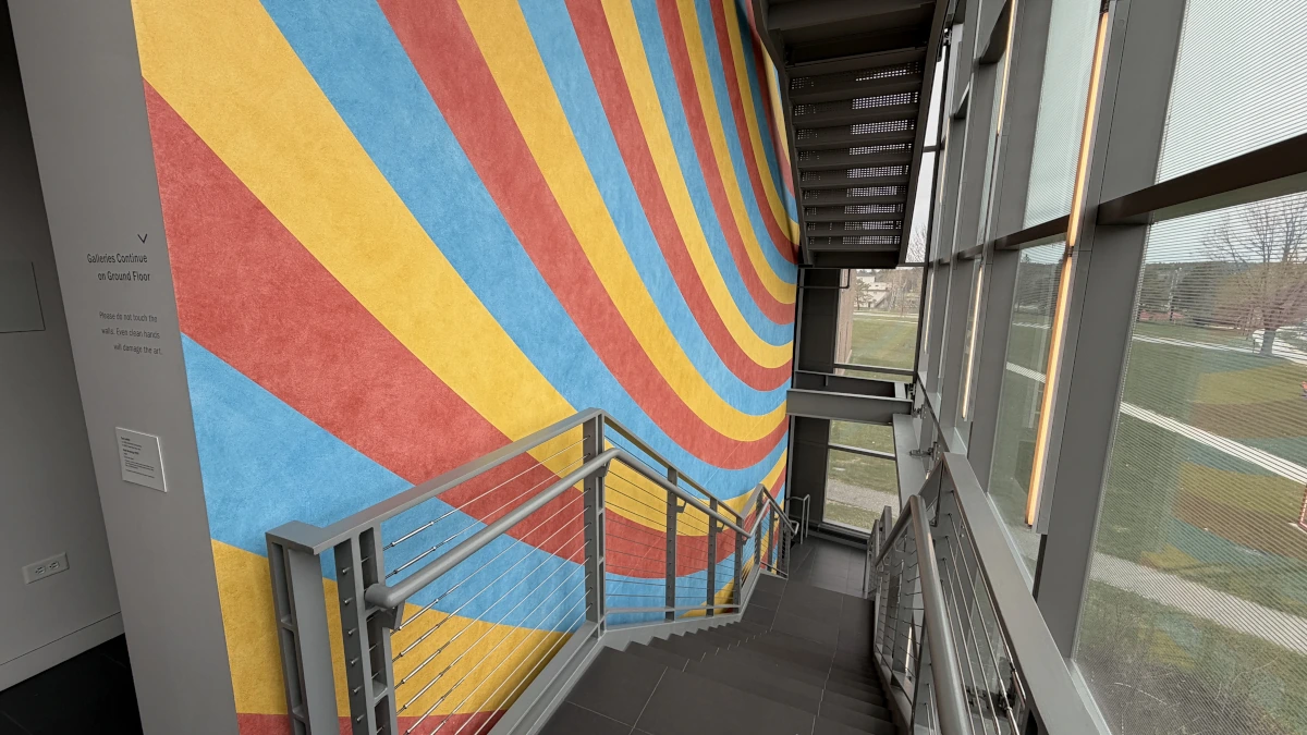 Colorful staircase at top art museum.