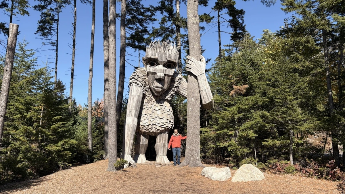 Botanical Gardens Troll and Trees Troll with pine trees at Coastal Maine Botanical Gardens